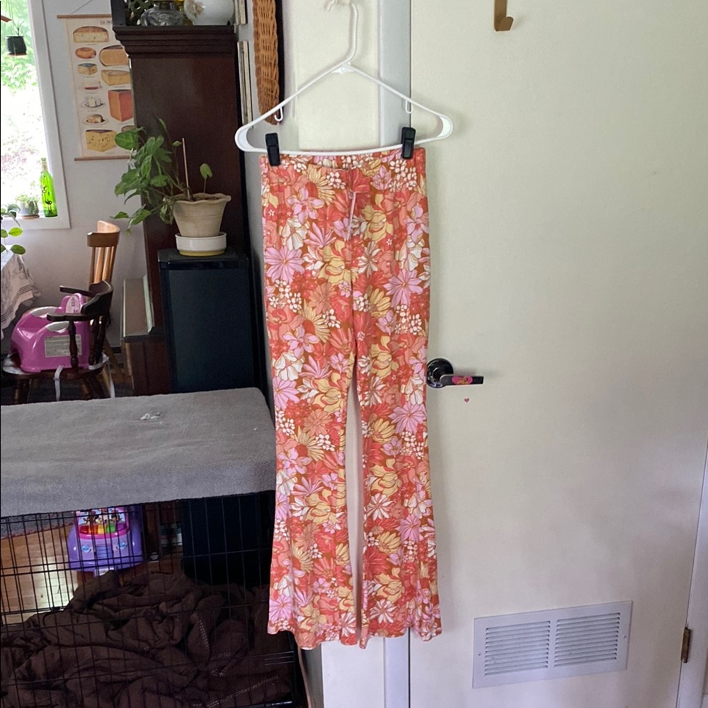Billabong Floral Boot Cut Pants - Pink and Orange